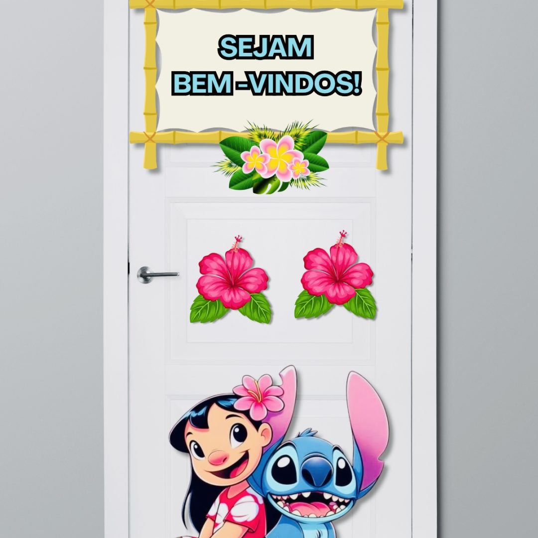 Painel de porta volta às aulas tema stitch 